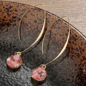 Pink Poly Resin Round Drop Earrings